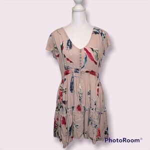 LF Three Days Dust Pink/Nude Floral Mini Dress Open Neck w/Buttons Size Small
